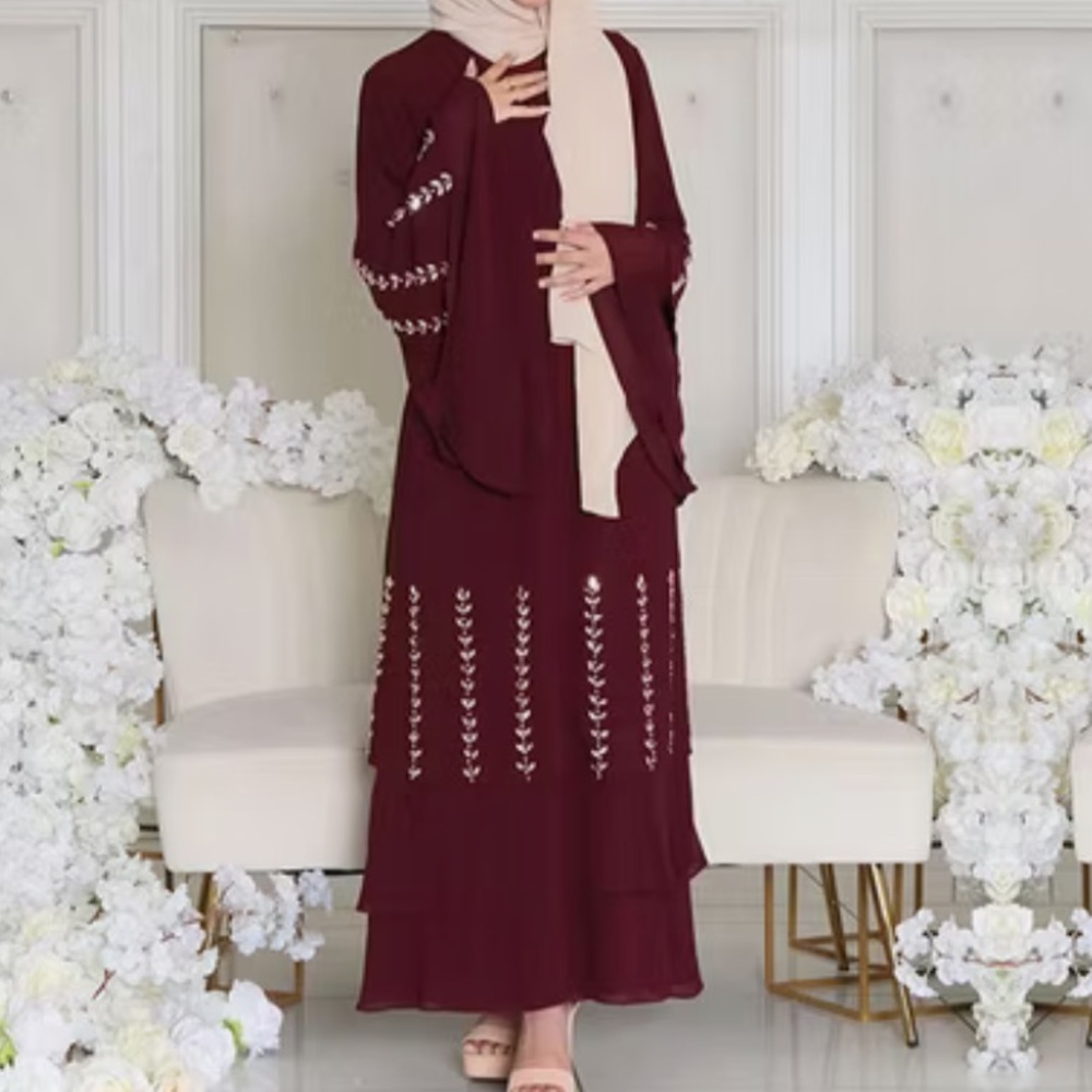 Elegant Maroon Embroidered Dress